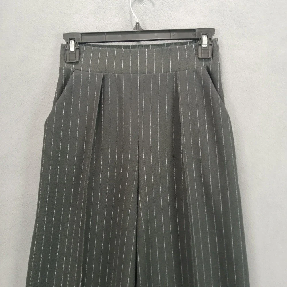 H&M Smocked Pants Womens XS Black Striped Stretch‎ Pleated Relaxed Fit Wide Leg